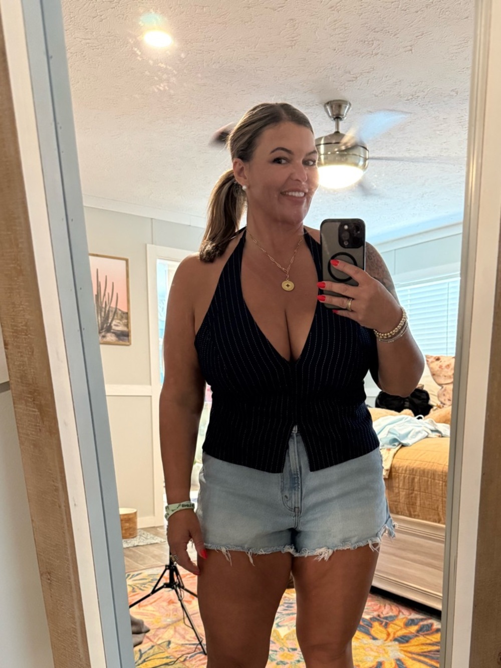 Abercrombie & Fitch Navy Pinstripe Halter Top - Picture 3 of 5